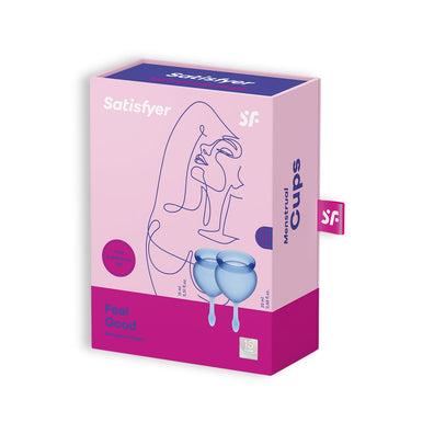Set 2 cupe menstruale Satisfyer din silicon medical premium, Feel Good, albastru ErosVita